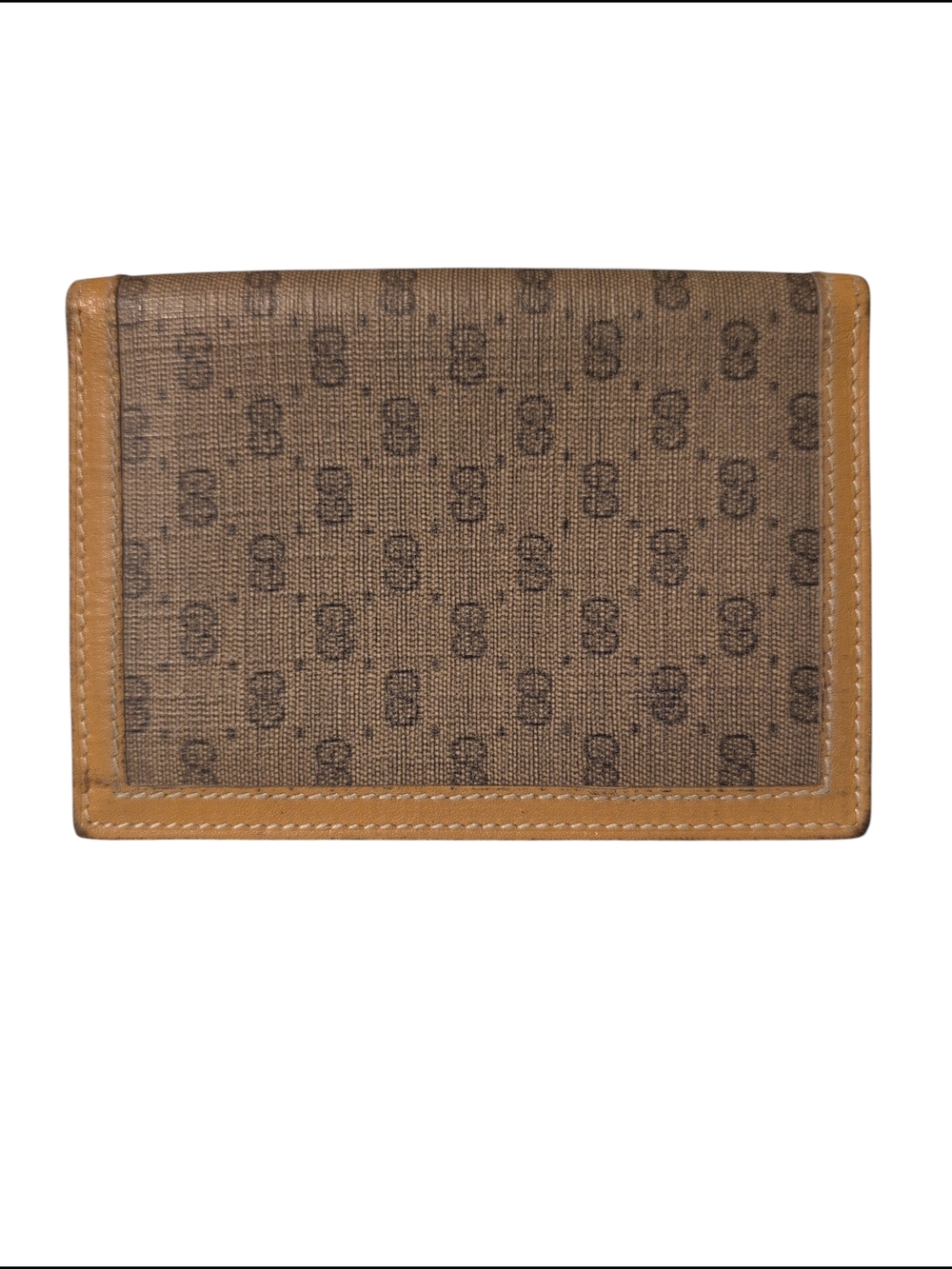 Vintage Gucci 80s Fold Card Holder License Monogram Leather Trim Preloved